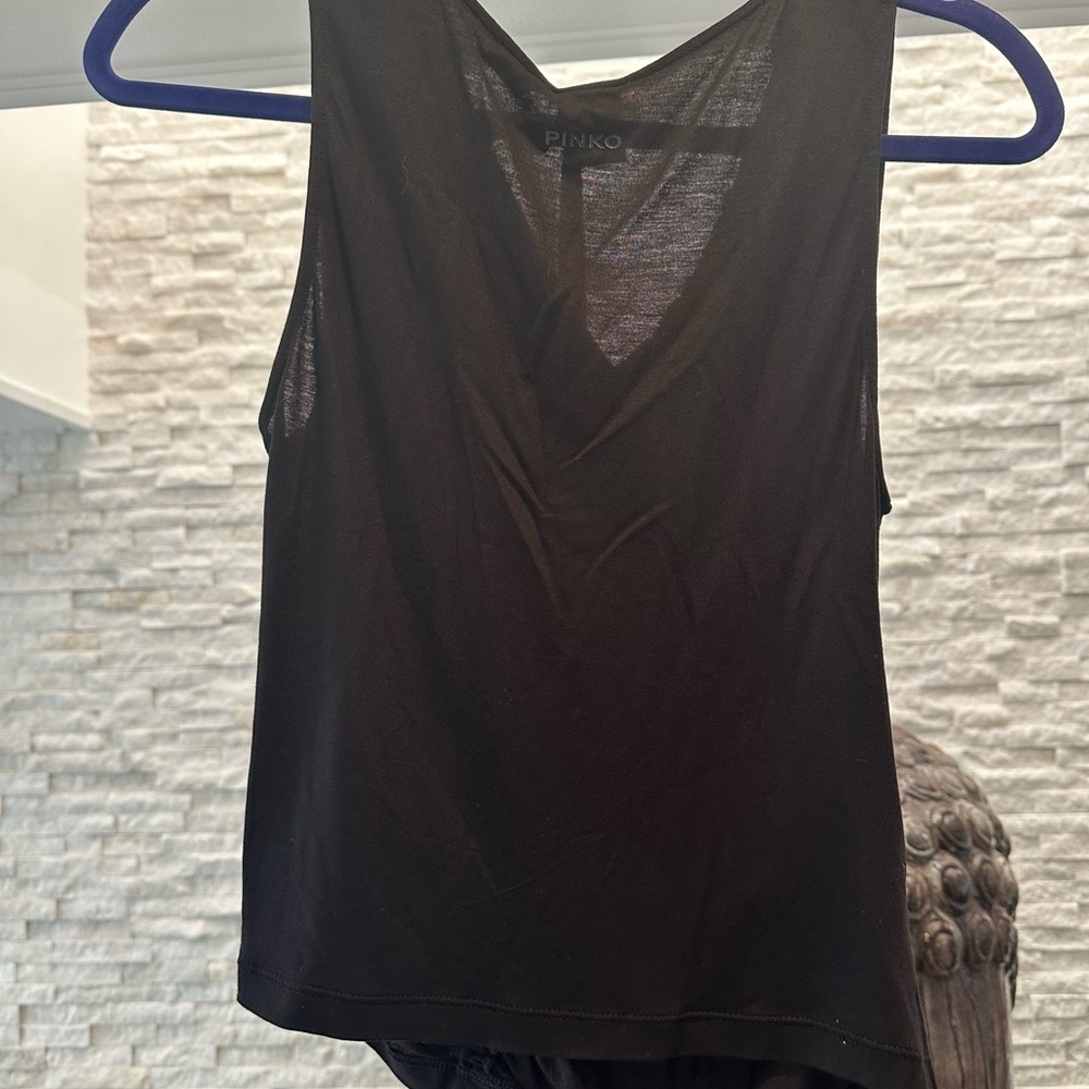BNWT Pinko Tallo Fluido Jersey Black Ruched Tank Top black XS - Picture 7 of 10